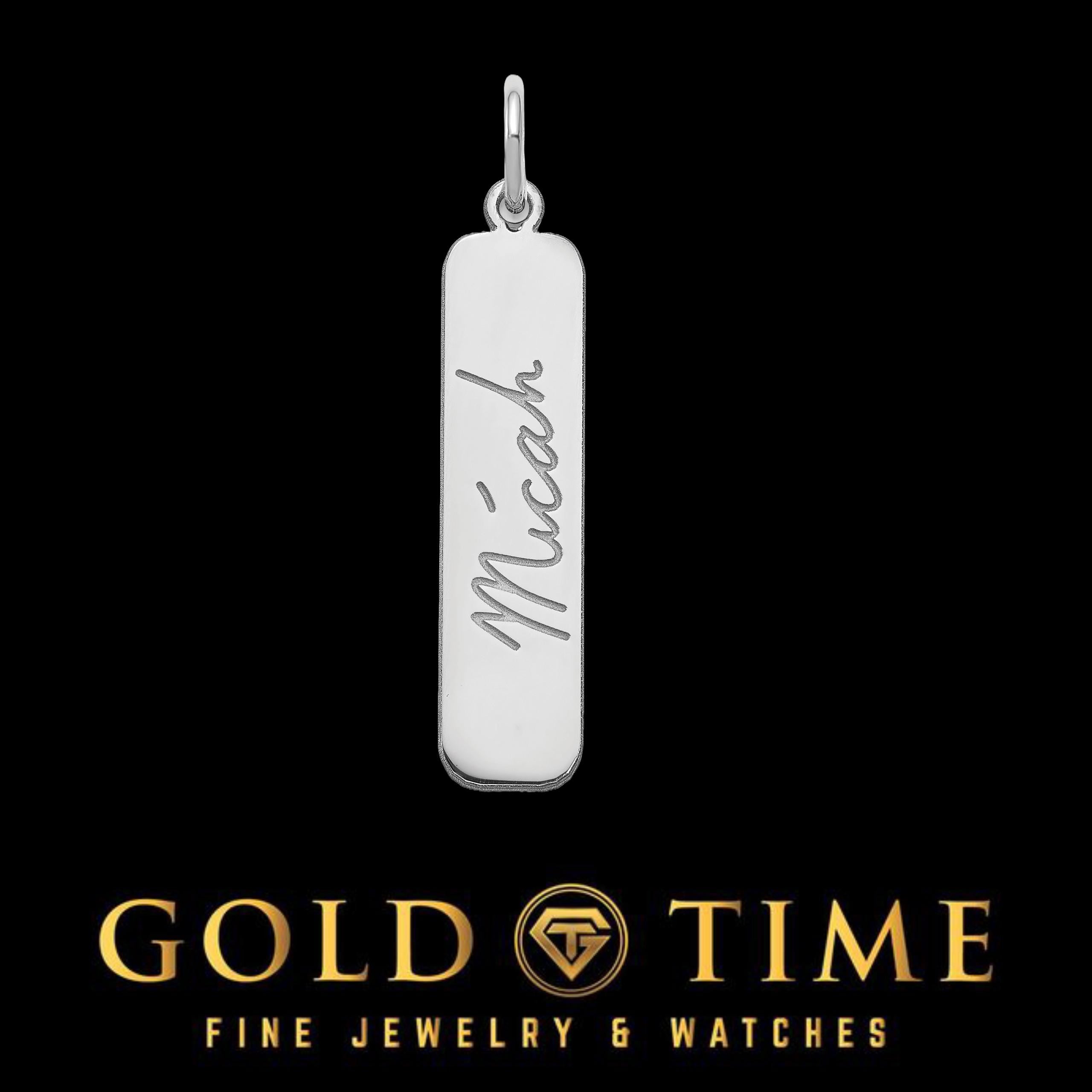 Custom Handwriting Bar Pendant Necklace: Engraved Signature Charm, Sterling Silver or Gold