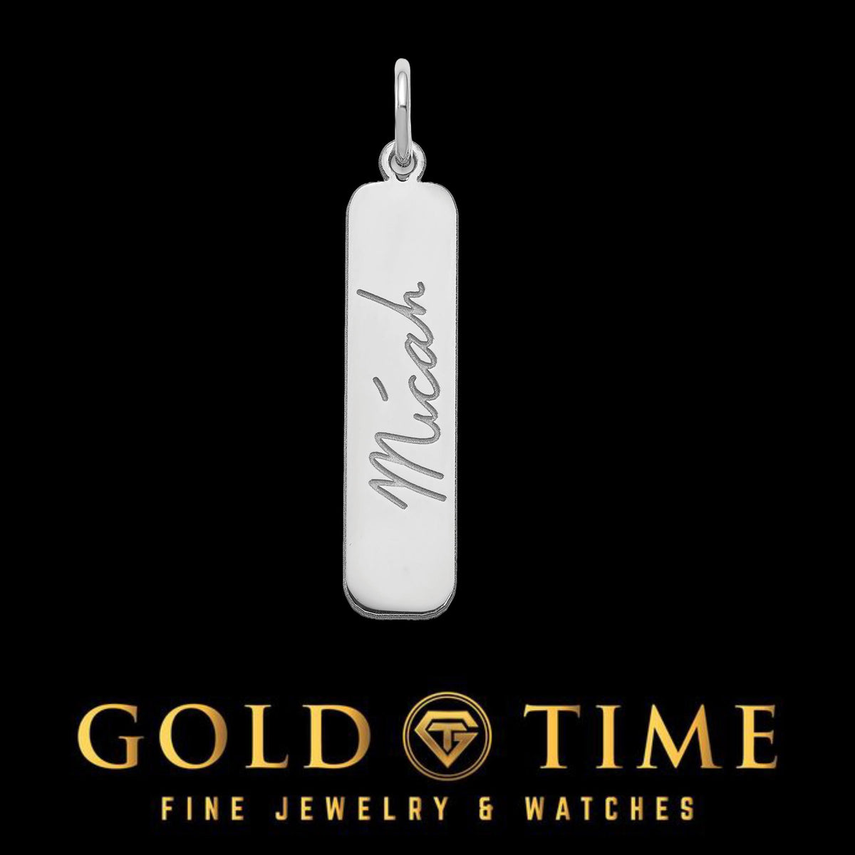 Custom Handwriting Bar Pendant Necklace: Engraved Signature Charm, Sterling Silver or Gold