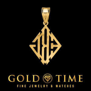 Back view of the yellow gold three initial monogram pendant
