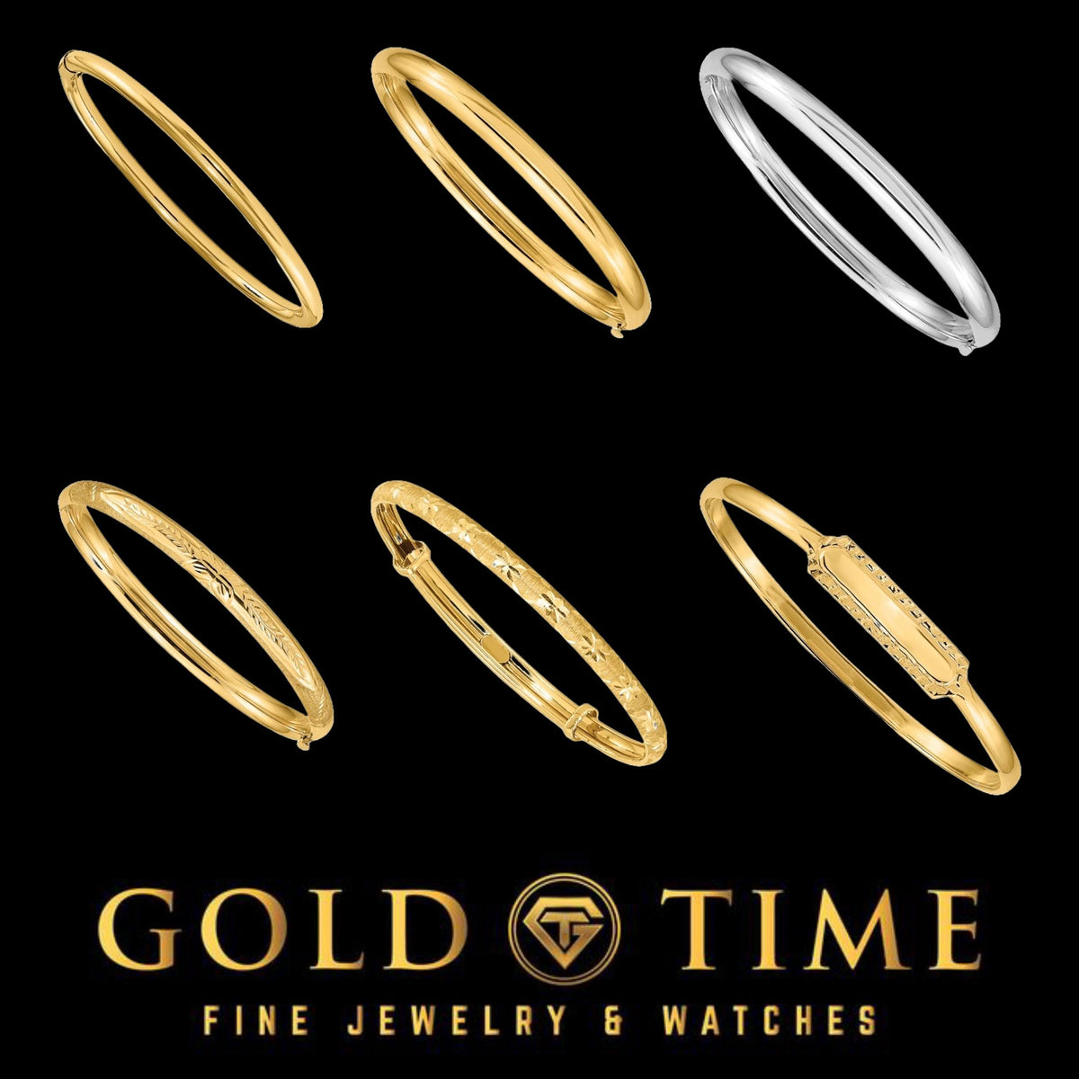 14k Gold Baby Bangles  Slip-On & Hinged Styles, ID, Diamond-Cut and More  Polished Finish  5 to 6 Inch  Custom Gift for Kids