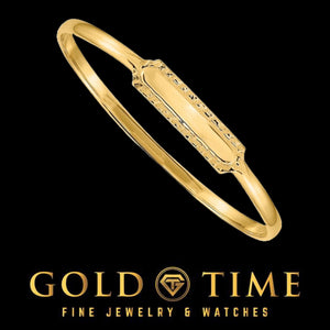14k yellow gold baby ID bangle with an engravable rectangular name plate