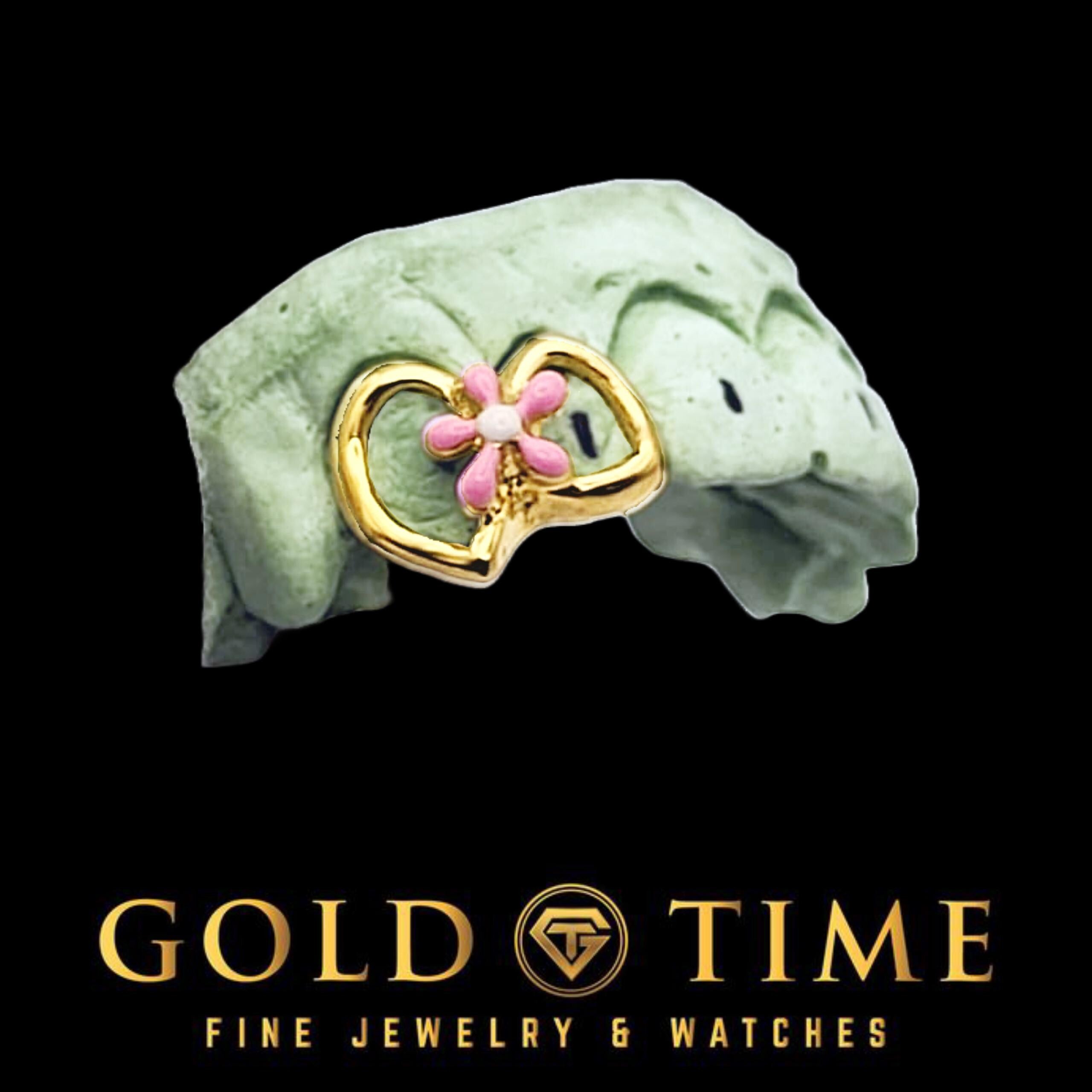 Custom Flower Open Face Grillz  Double Cap Fang & Gap Design  Enamel Detail  10k 14k Gold or Silver  Includes Impression Kit