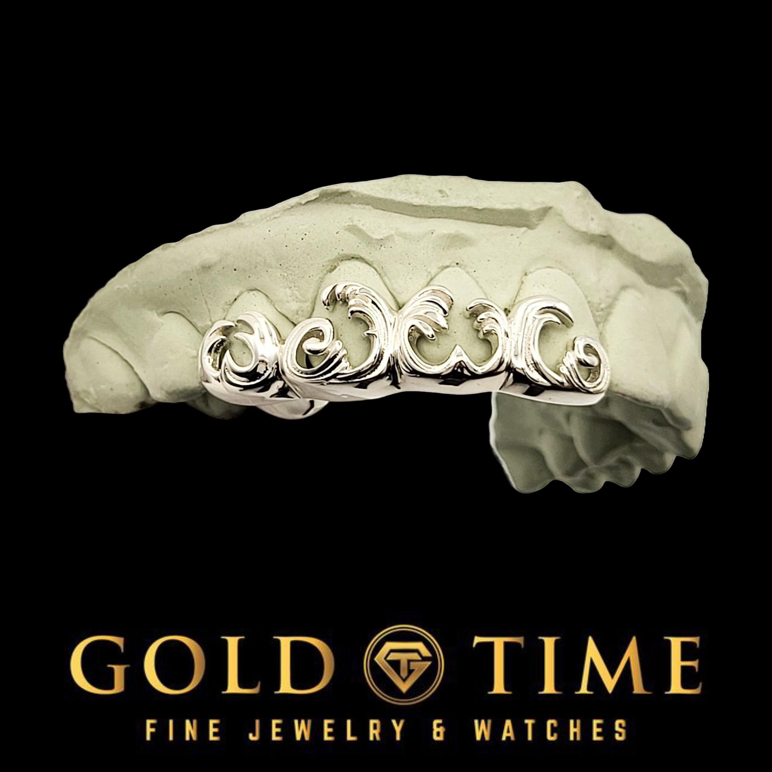 4-Piece Custom Grillz with 3D Wave Design  Silver or Gold Teeth Set  Handmade & Customizable with Impression Kit Included