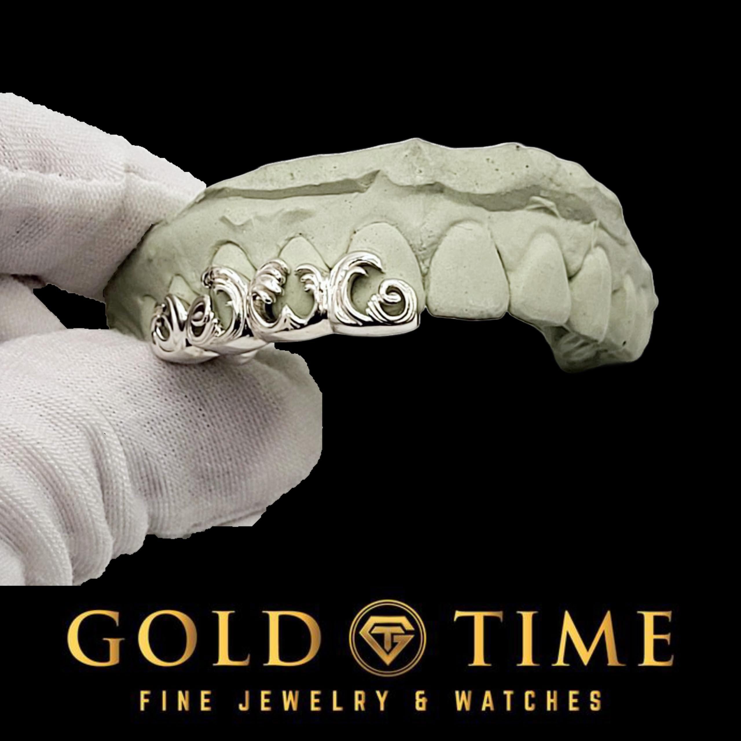 4-Piece Custom Grillz with 3D Wave Design  Silver or Gold Teeth Set  Handmade & Customizable with Impression Kit Included