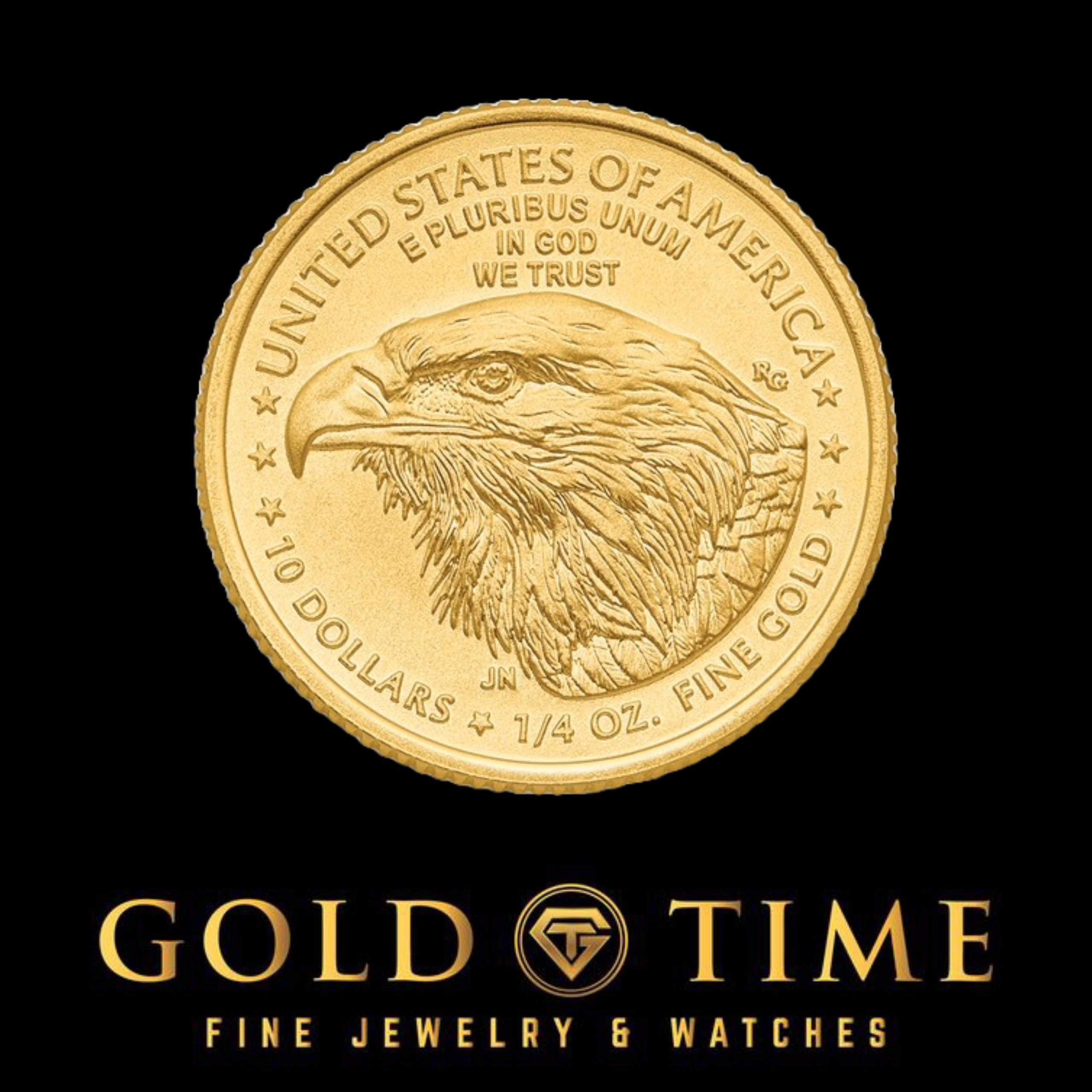 1/4 oz Gold American Eagle Coin Pendant in 14k Gold  Custom Bezel Options  Rope Edge, Screw Top, or Natural VS Diamond Frame