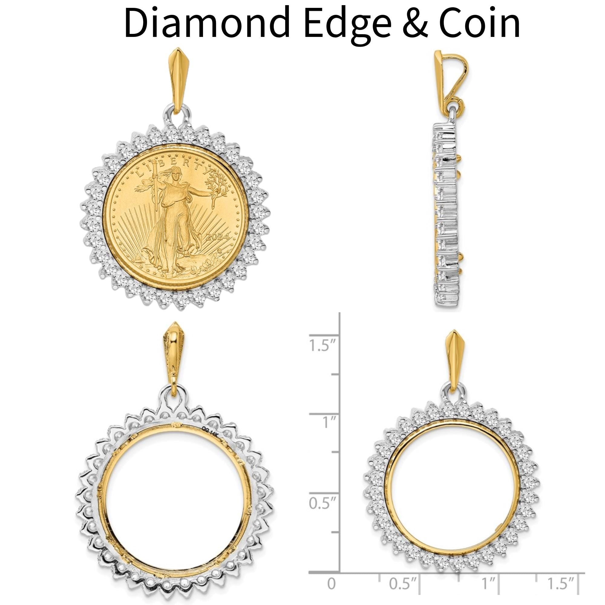 1/4 oz Gold American Eagle Coin Pendant in 14k Gold  Custom Bezel Options  Rope Edge, Screw Top, or Natural VS Diamond Frame