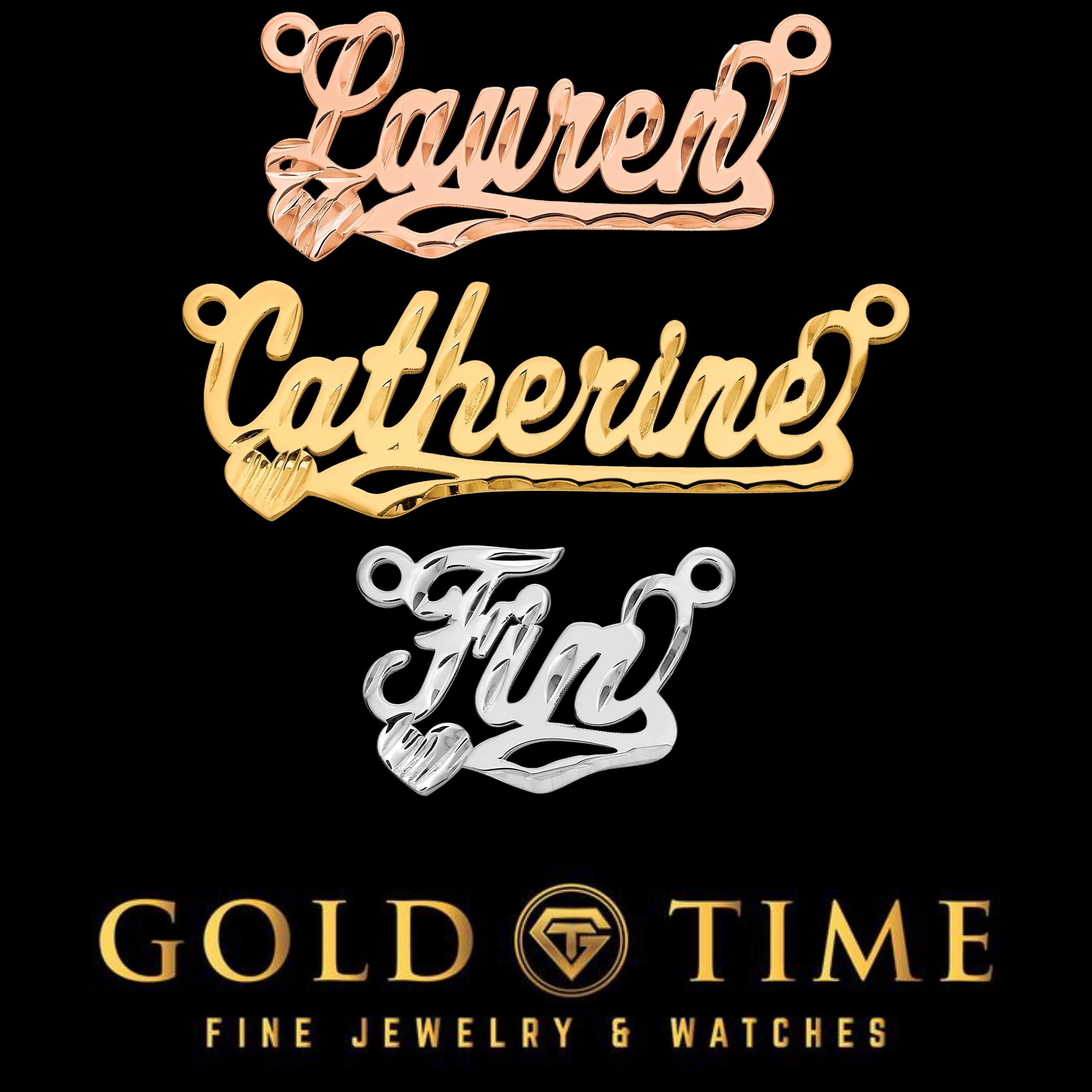 Personalized Diamond-Cut Name Pendant with Heart: Sterling Silver, Gold, or Rose Plated