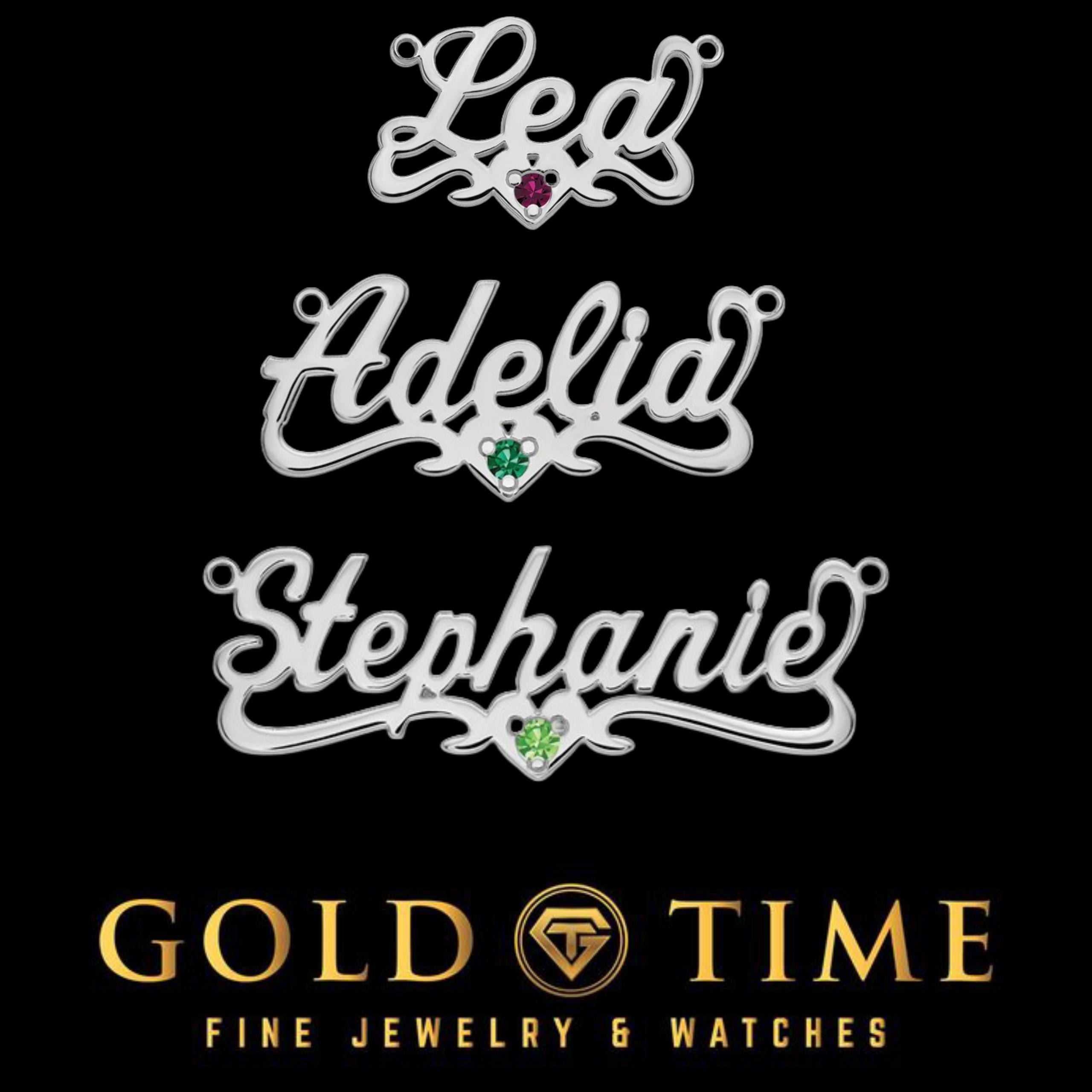 Custom Cursive Name Necklace: Heart & Birthstone, 14K Gold or Sterling Silver