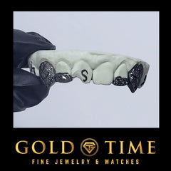 Black Rhodium 4-Piece Custom Grillz with Trillion Cut & Diamond Dust | Handmade Teeth Jewelry | Includes Impression Kit | Custom Fangs