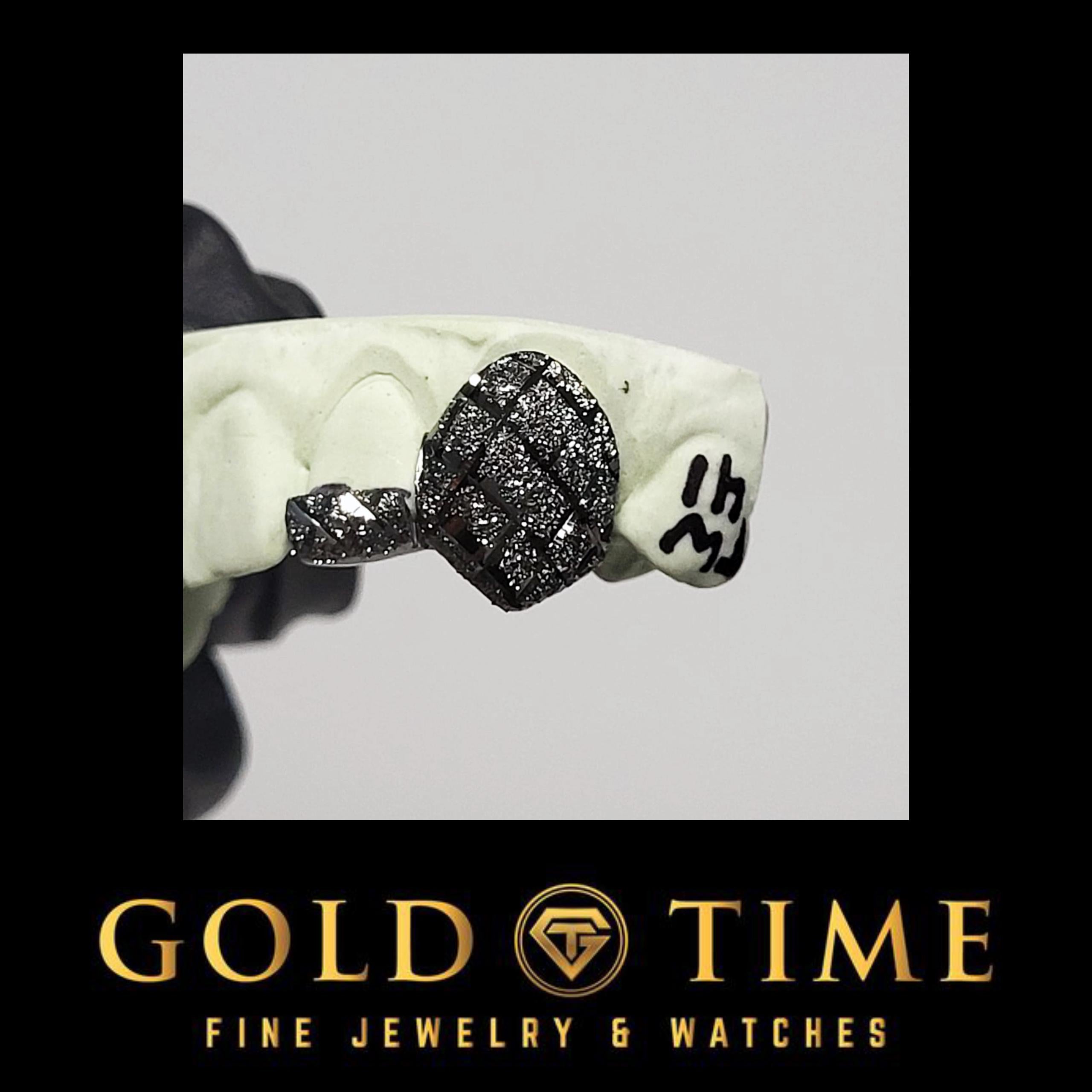 Black Rhodium 4-Piece Custom Grillz with Trillion Cut & Diamond Dust | Handmade Teeth Jewelry | Includes Impression Kit | Custom Fangs