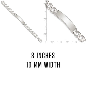 Sterling silver curb link ID bracelet, 8 inches long and 10 mm wide