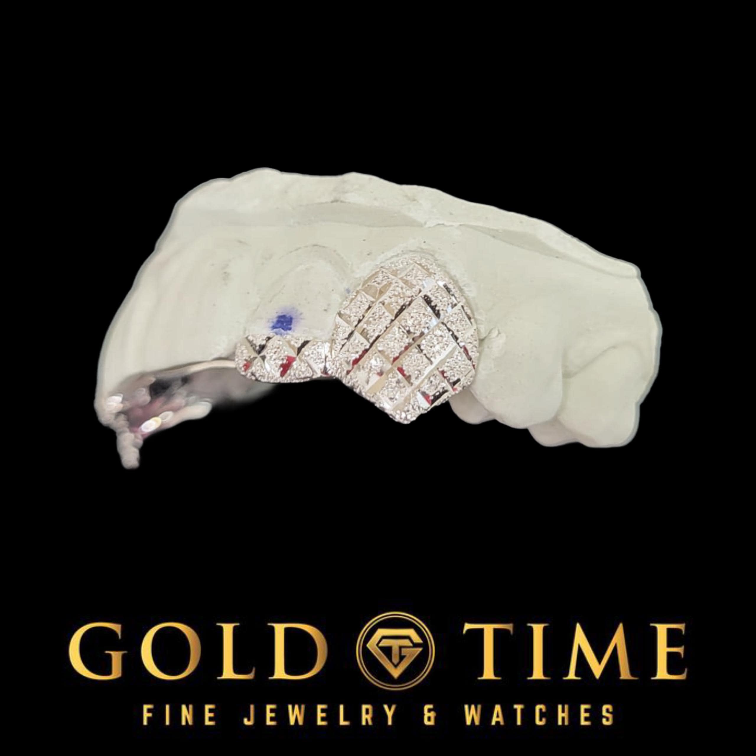 Custom 4-Piece Gold Grillz with Diamond-Cut Fangs and Trillion Dust - Handmade Personalized Grill - Solid Gold & Silver Options