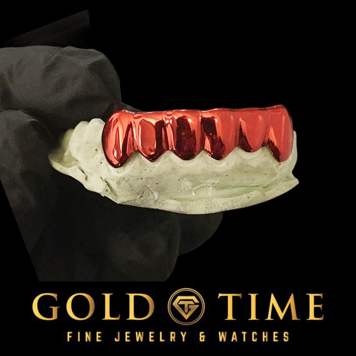 Custom 6-Piece Red Plated Grillz - Solid Handmade Teeth Caps - Personalized Gold & Silver Grillz - Hip Hop Jewelry - Gift for Him