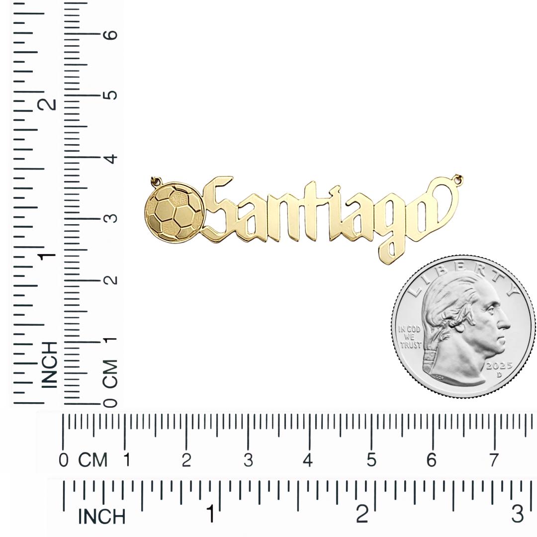 Custom Soccer Ball Name Plate Necklace - Personalized Gothic Font Jewelry - 10k 14k Gold, Silver & Rose Gold - Sports Gift for Players