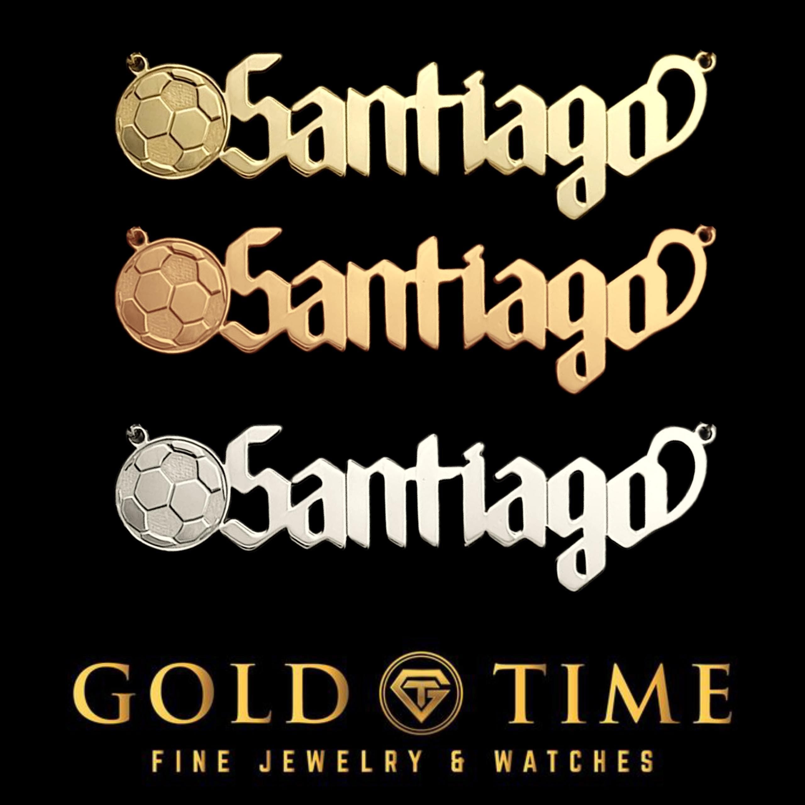 Custom Soccer Ball Name Plate Necklace - Personalized Gothic Font Jewelry - 10k 14k Gold, Silver & Rose Gold - Sports Gift for Players