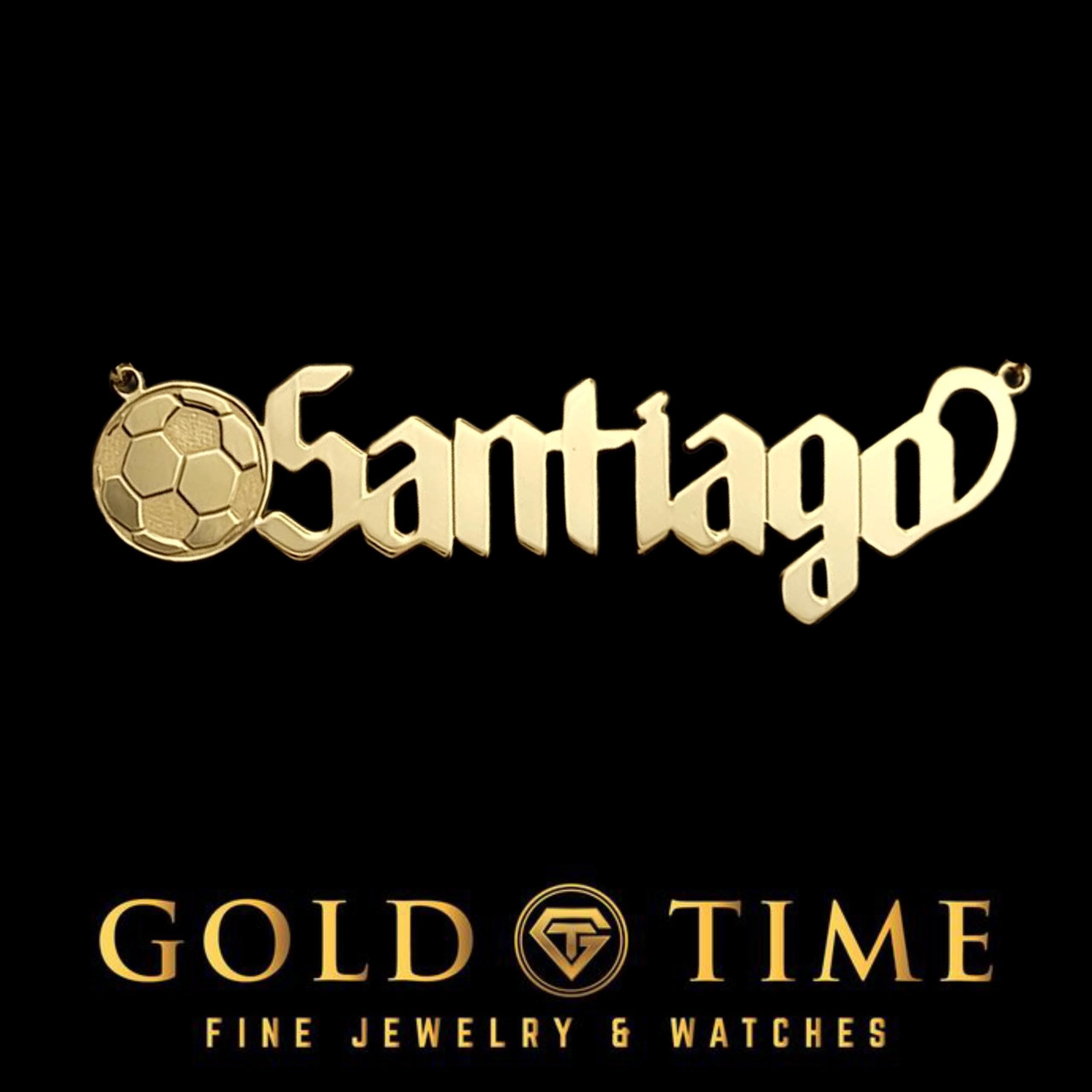 Custom Soccer Ball Name Plate Necklace - Personalized Gothic Font Jewelry - 10k 14k Gold, Silver & Rose Gold - Sports Gift for Players