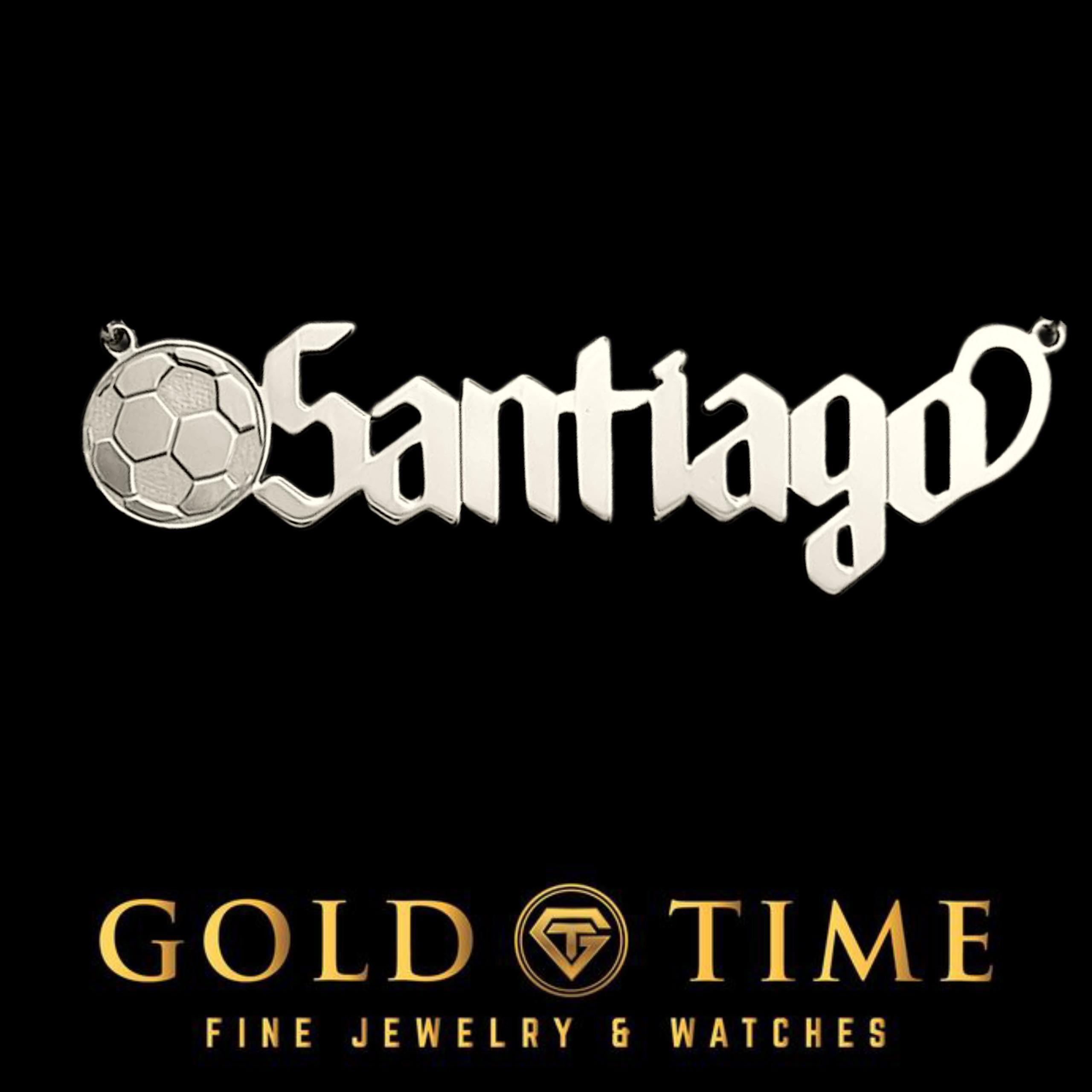 Custom Soccer Ball Name Plate Necklace - Personalized Gothic Font Jewelry - 10k 14k Gold, Silver & Rose Gold - Sports Gift for Players