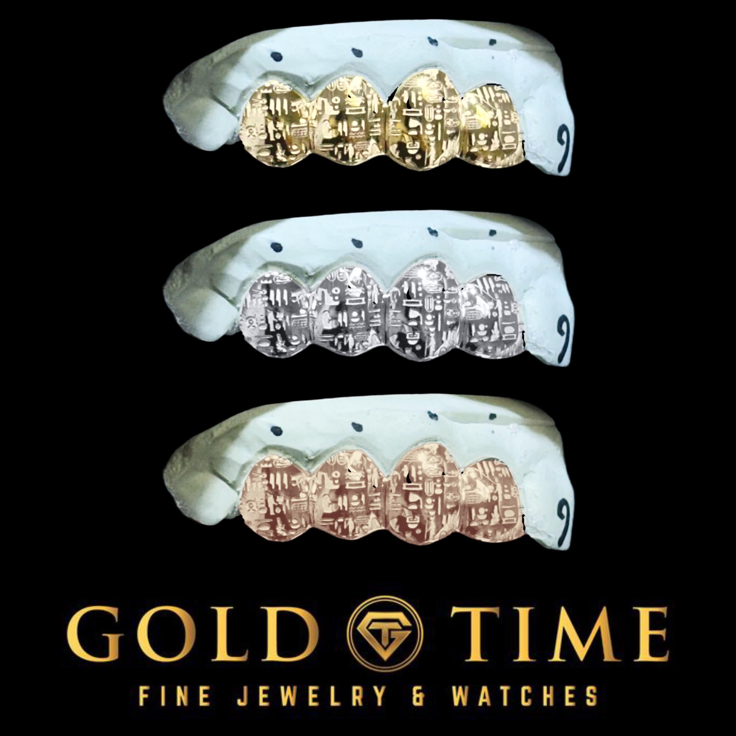 Custom 4-Piece Grillz with Laser Cut Hieroglyphics