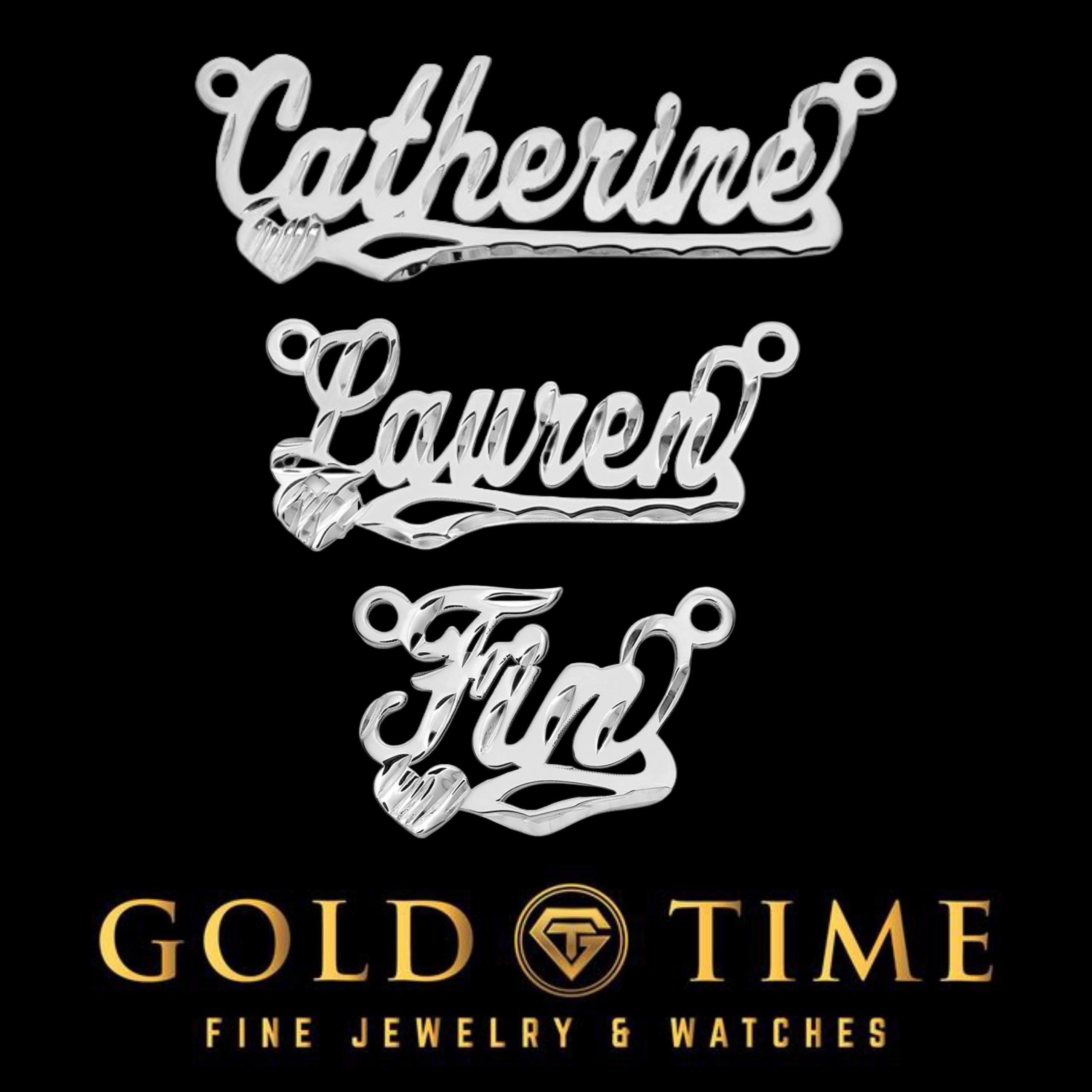 Personalized Diamond-Cut Name Pendant with Heart: Sterling Silver, Gold, or Rose Plated