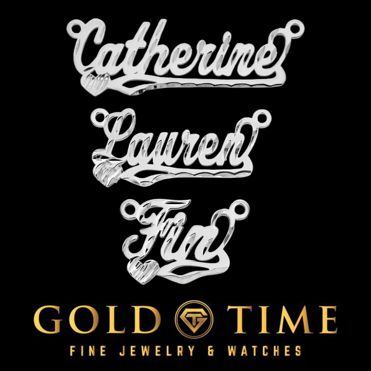 Personalized Diamond-Cut Name Pendant with Heart: Sterling Silver, Gold, or Rose Plated