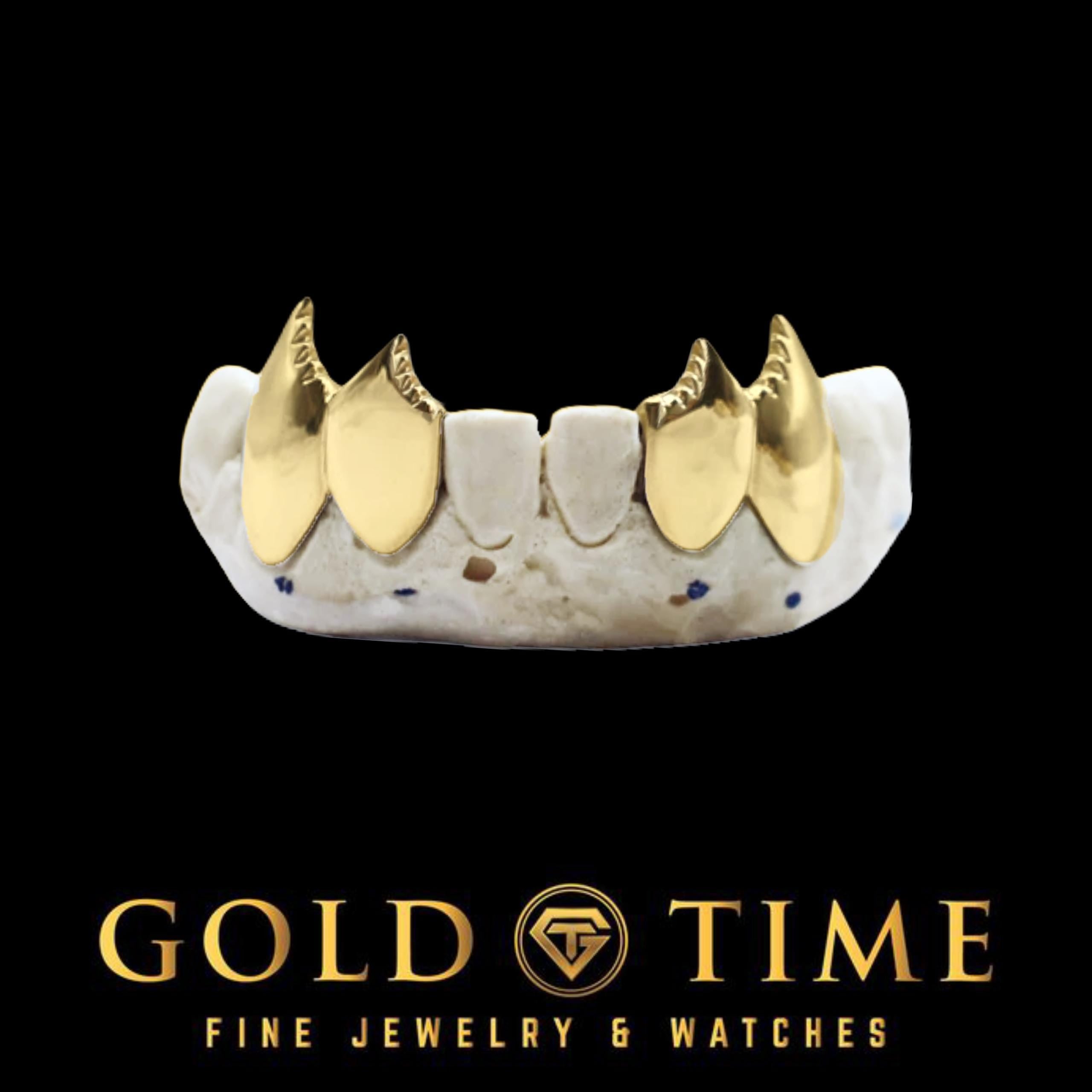 Custom 4 Piece Shark Tooth Grillz with Serrated Fangs - Vampire Teeth Grill - Handmade in Gold, Silver, Rose Gold - Custom Fang Set