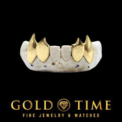 Custom 4 Piece Shark Tooth Grillz with Serrated Fangs - Vampire Teeth Grill - Handmade in Gold, Silver, Rose Gold - Custom Fang Set
