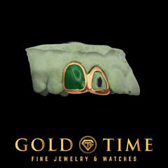 Custom 2 Piece Open Face Jade-Tone Green Canine Grillz - Double Cap Grill - 10K Gold, Silver, Rose Options - Handmade by Gold Time Killeen