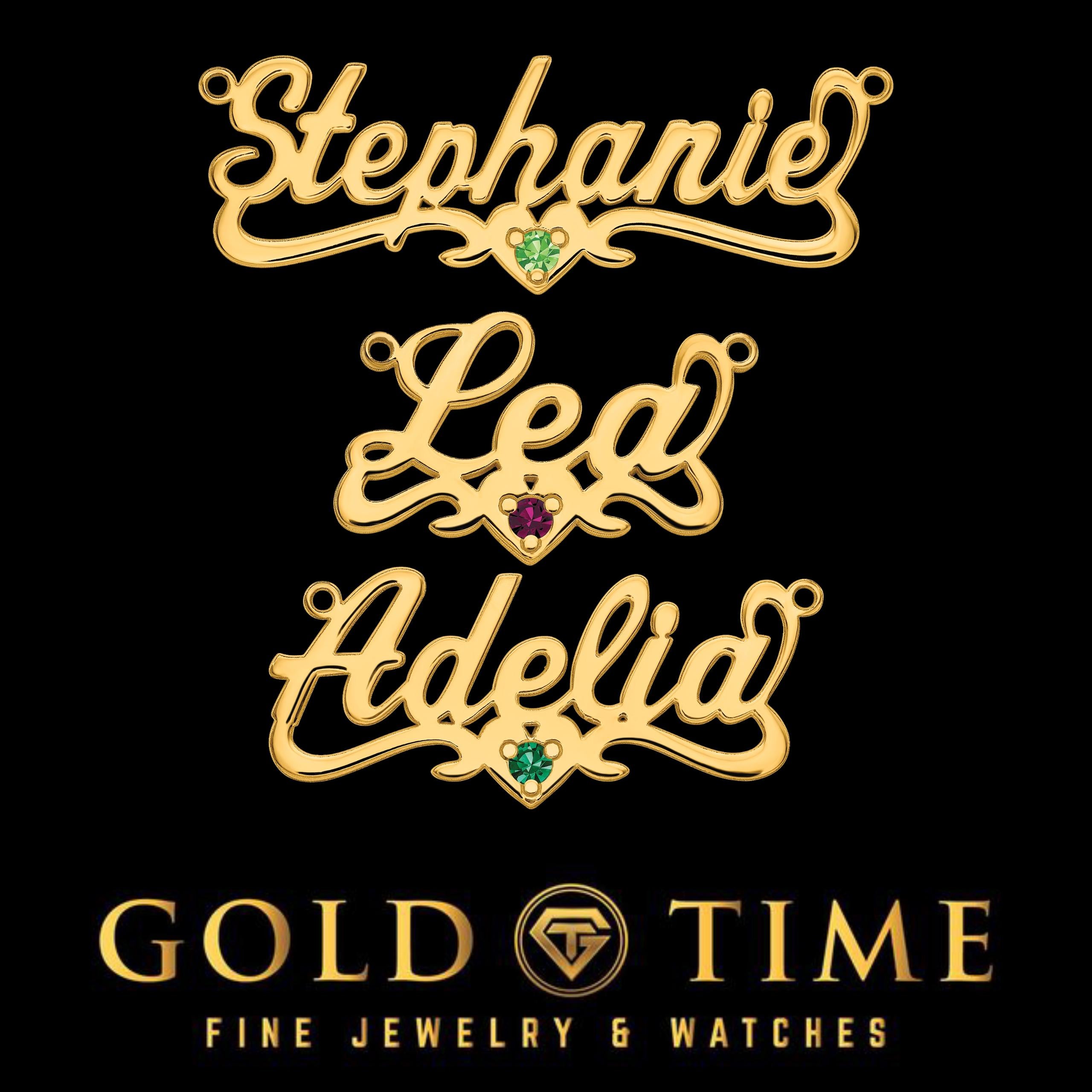 Custom Cursive Name Necklace: Heart & Birthstone, 14K Gold or Sterling Silver