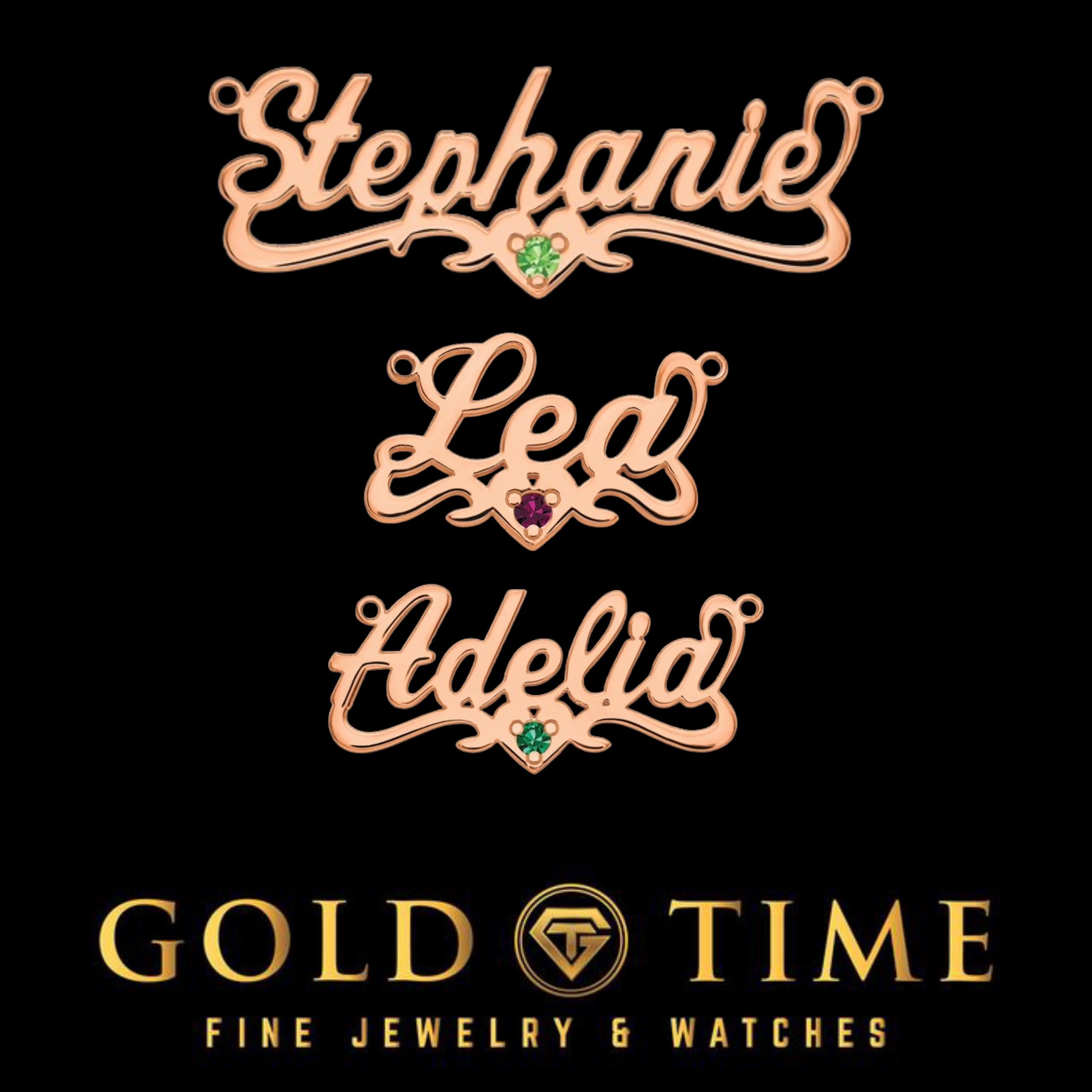 Custom Cursive Name Necklace: Heart & Birthstone, 14K Gold or Sterling Silver