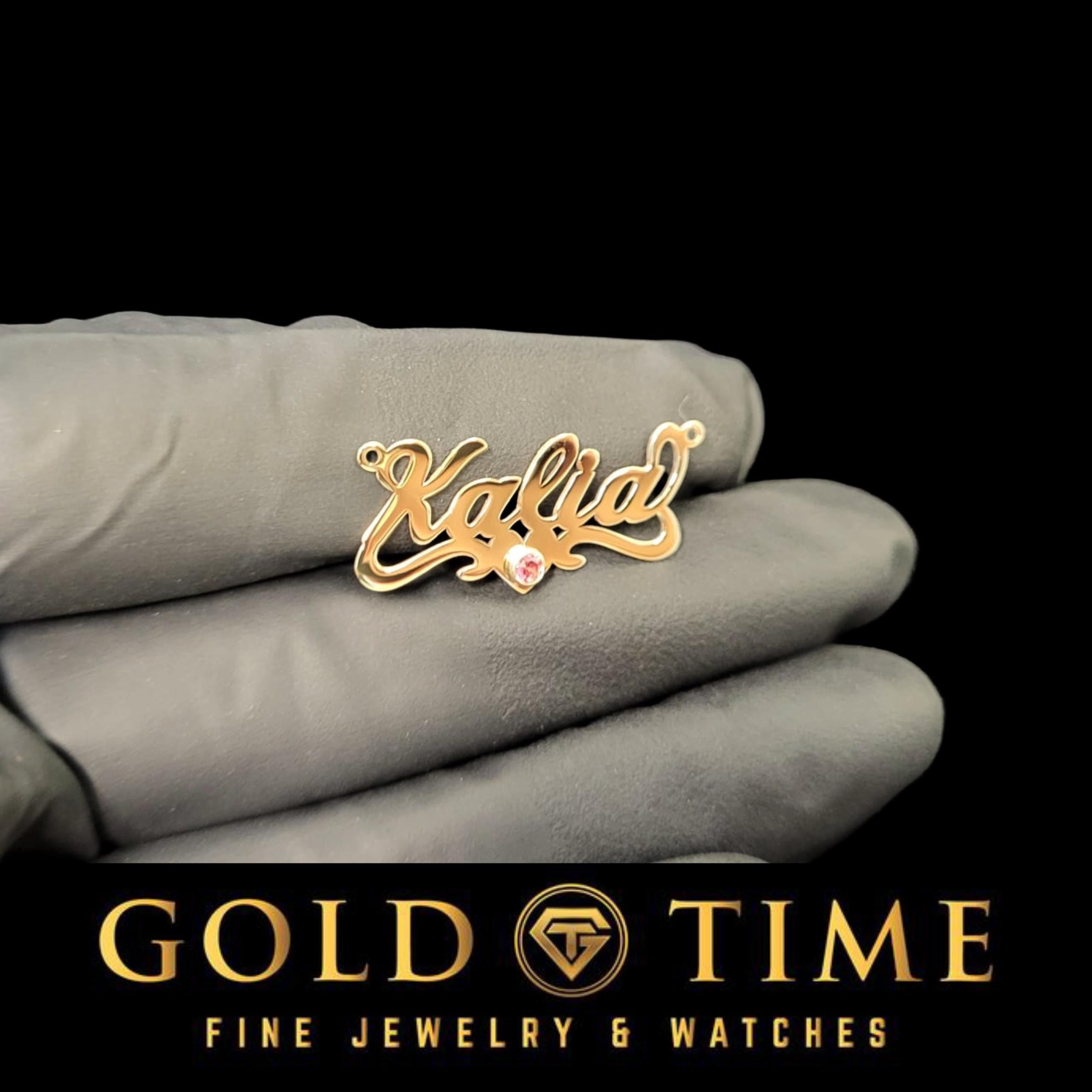 Custom Cursive Name Necklace: Heart & Birthstone, 14K Gold or Sterling Silver