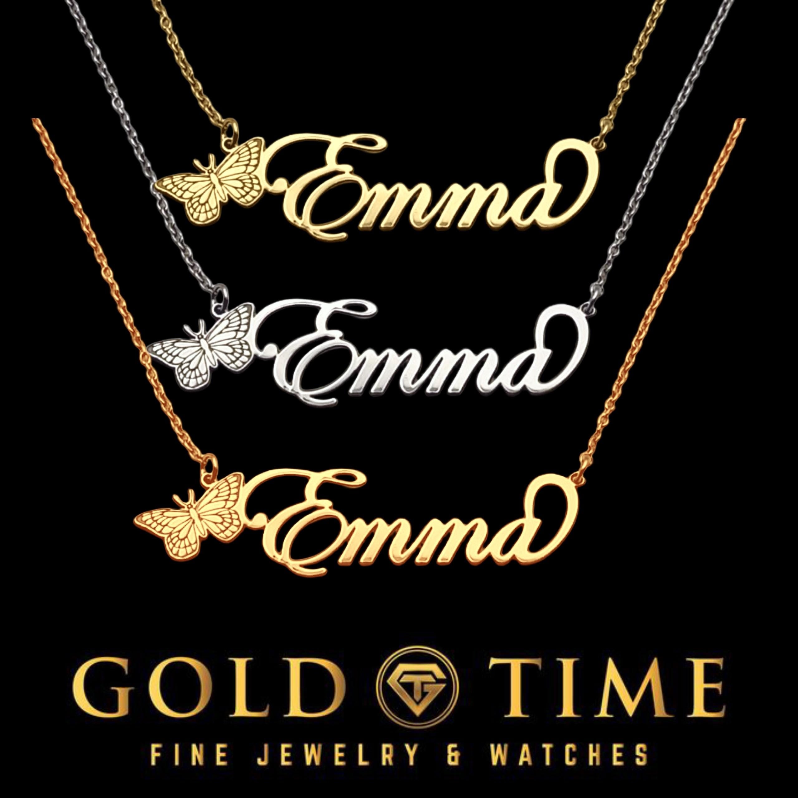 Custom Cursive Butterfly Name Necklace: Sterling Silver, Gold, Handmade