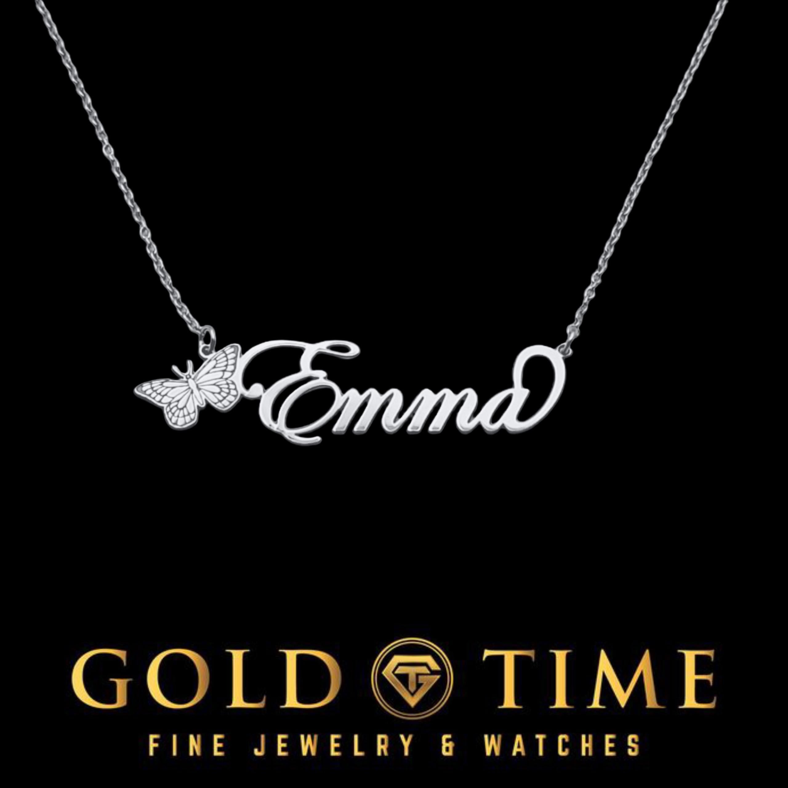 Custom Cursive Butterfly Name Necklace: Sterling Silver, Gold, Handmade