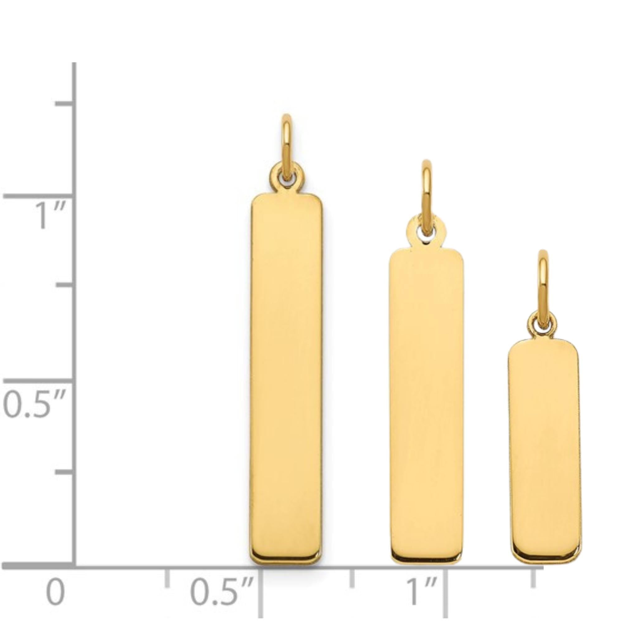 Personalized Vertical Bar Pendant in Gold or Silver, Custom Engraved Name Charm, Polished Front & Satin Back, Gift for Men or Women