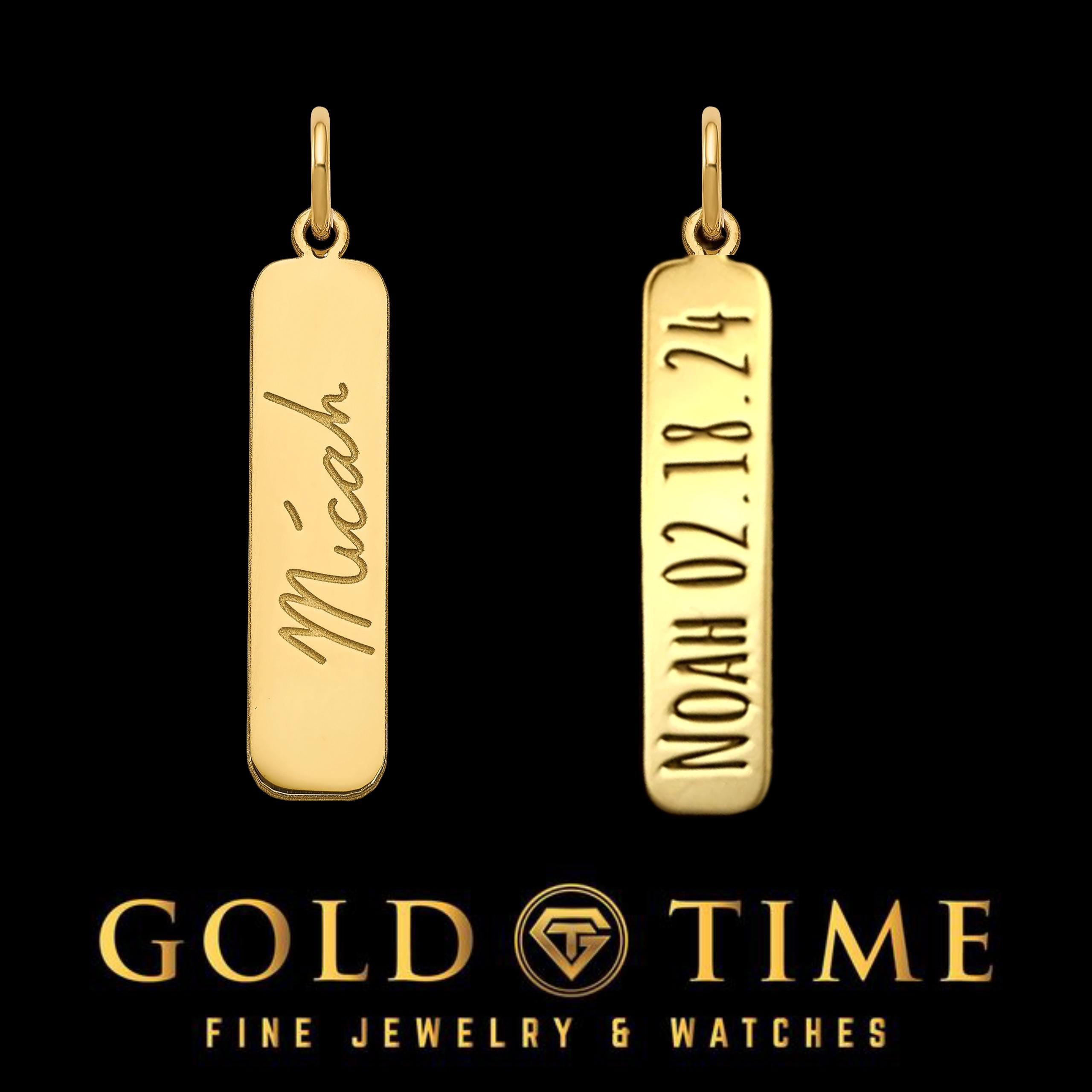 Custom Handwriting Bar Pendant Necklace: Engraved Signature Charm, Sterling Silver or Gold