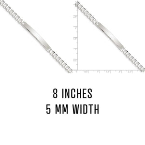 Sterling silver curb link ID bracelet, 8 inches long and 5 mm wide