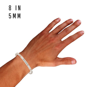 Wrist wearing the 5 mm sterling silver curb link ID bracelet