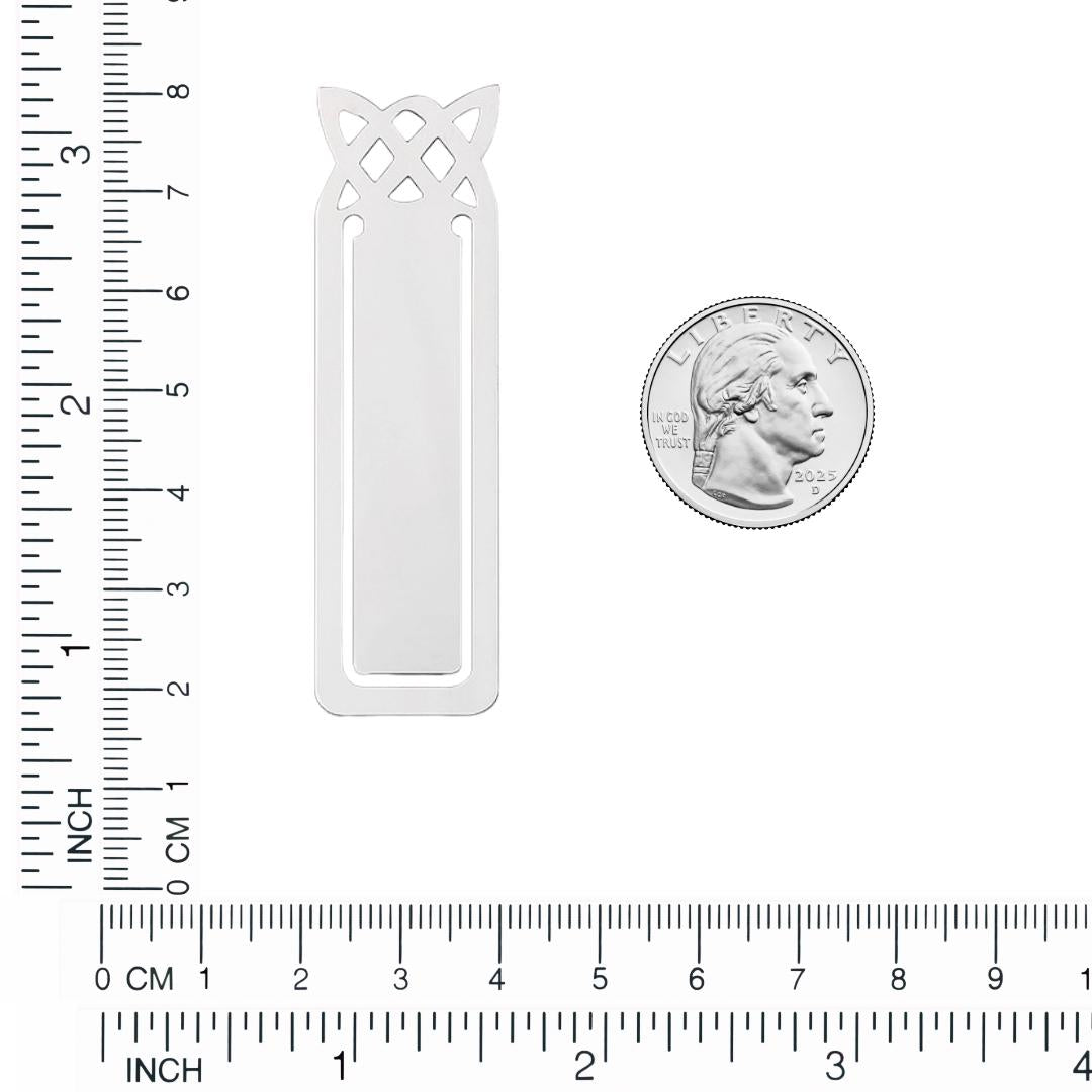 Sterling Silver Celtic Knot Bookmark  Engravable, Rhodium Plated, Custom Gift, Made to Order Personalized Accessory, Money Clip