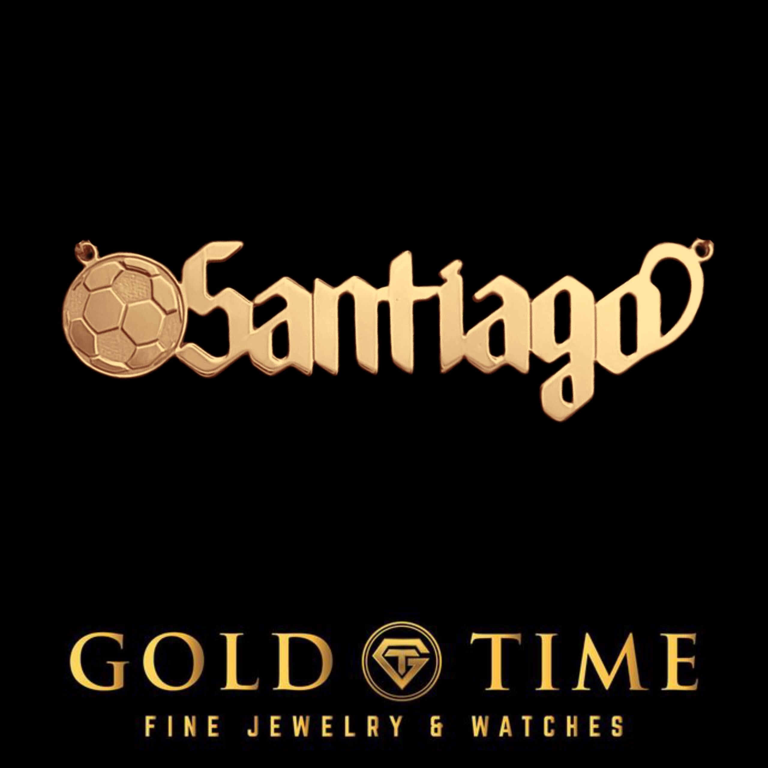 Custom Soccer Ball Name Plate Necklace - Personalized Gothic Font Jewelry - 10k 14k Gold, Silver & Rose Gold - Sports Gift for Players