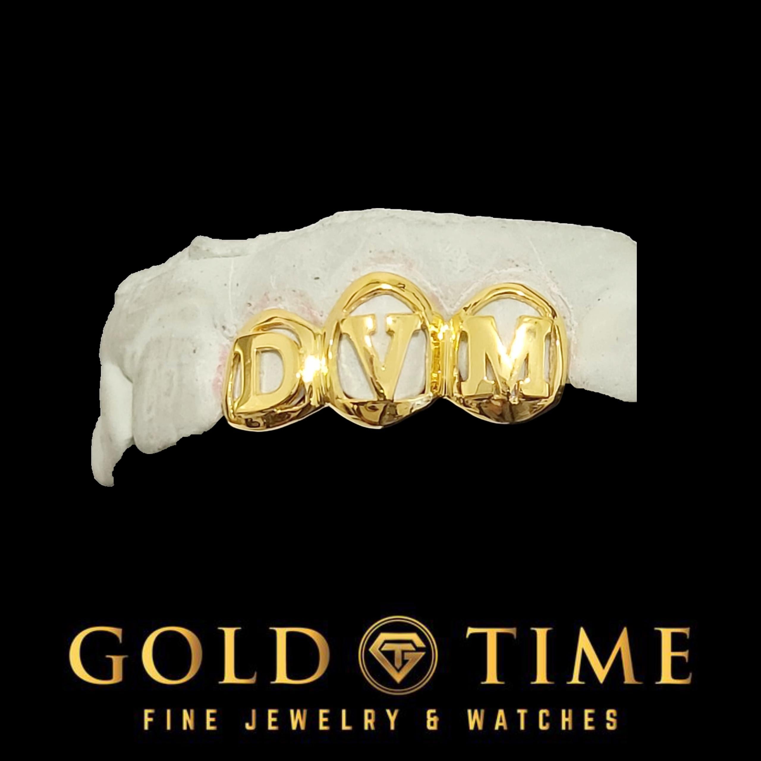 3 Piece Open Face Letter Grillz - Custom Gold Block Initial Grill - Handmade Grillz with Cut Out Letters - Personalized Gift