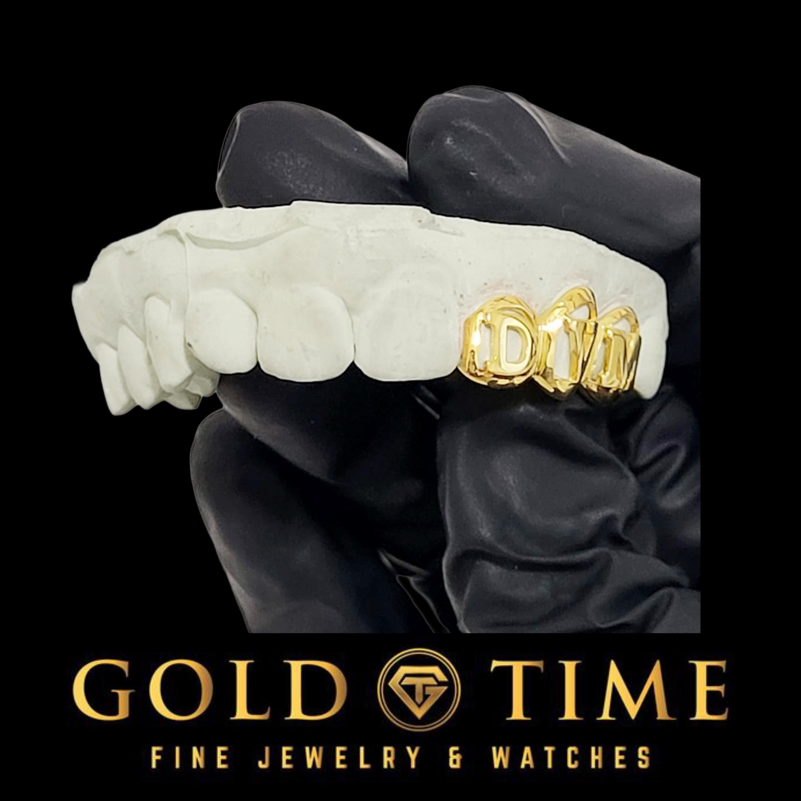 3 Piece Open Face Letter Grillz - Custom Gold Block Initial Grill - Handmade Grillz with Cut Out Letters - Personalized Gift