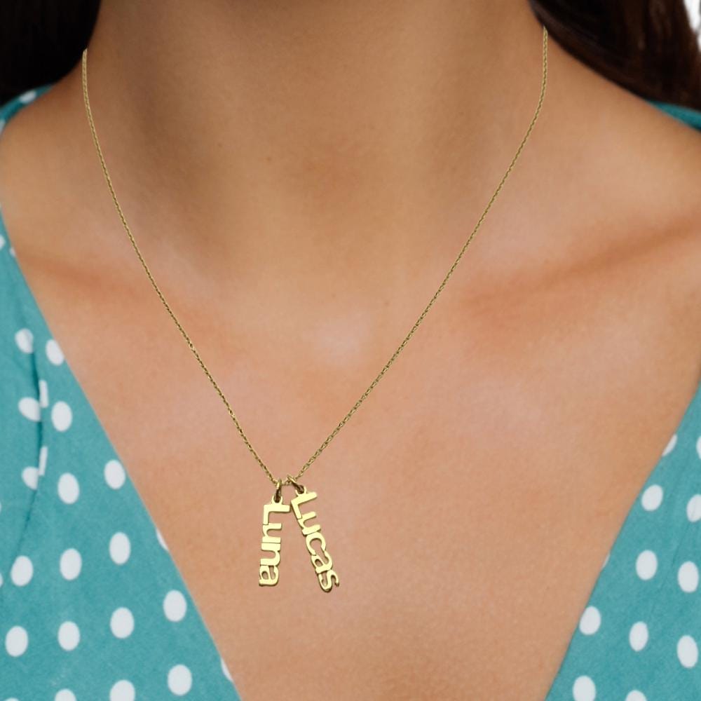 Custom Vertical Name Charm Necklace  Up to 5 Names, Gold or Silver, Personalized Jewelry Gift, Made to Order Nameplate Necklace