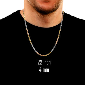 Man wearing a 22 inch 4mm tri-color gold rope chain