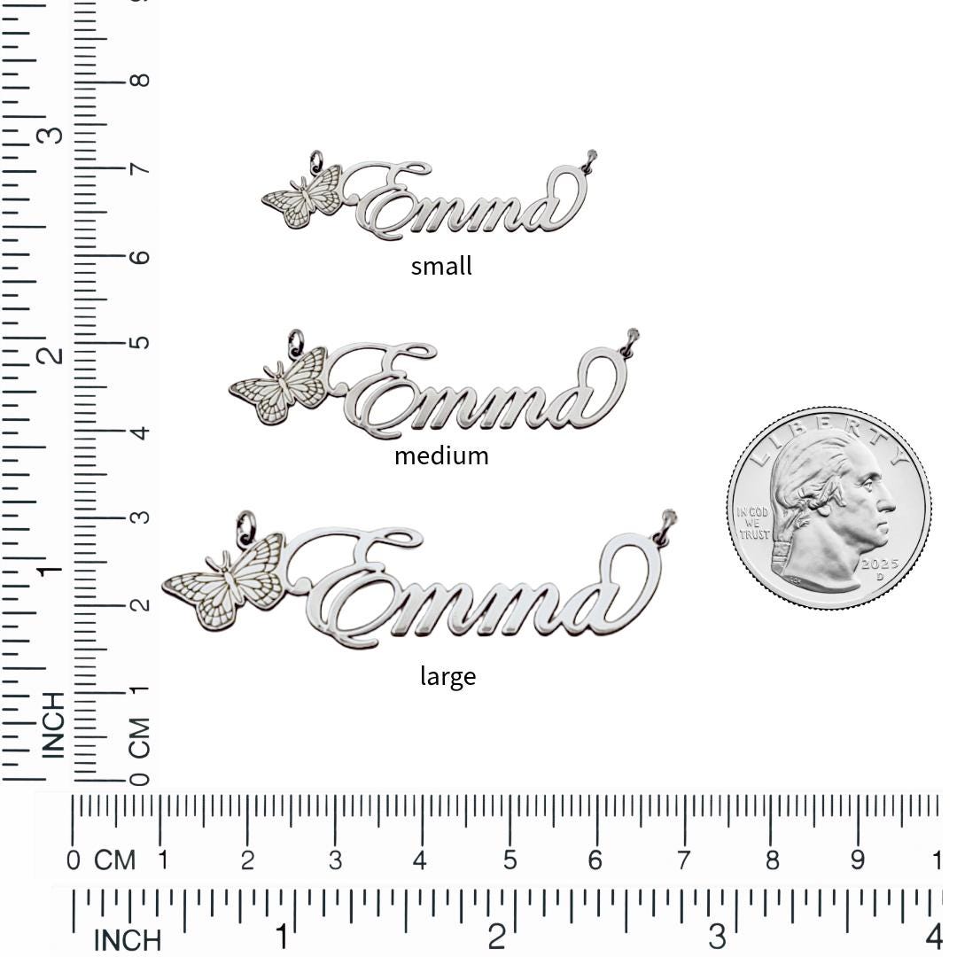 Custom Cursive Butterfly Name Necklace: Sterling Silver, Gold, Handmade