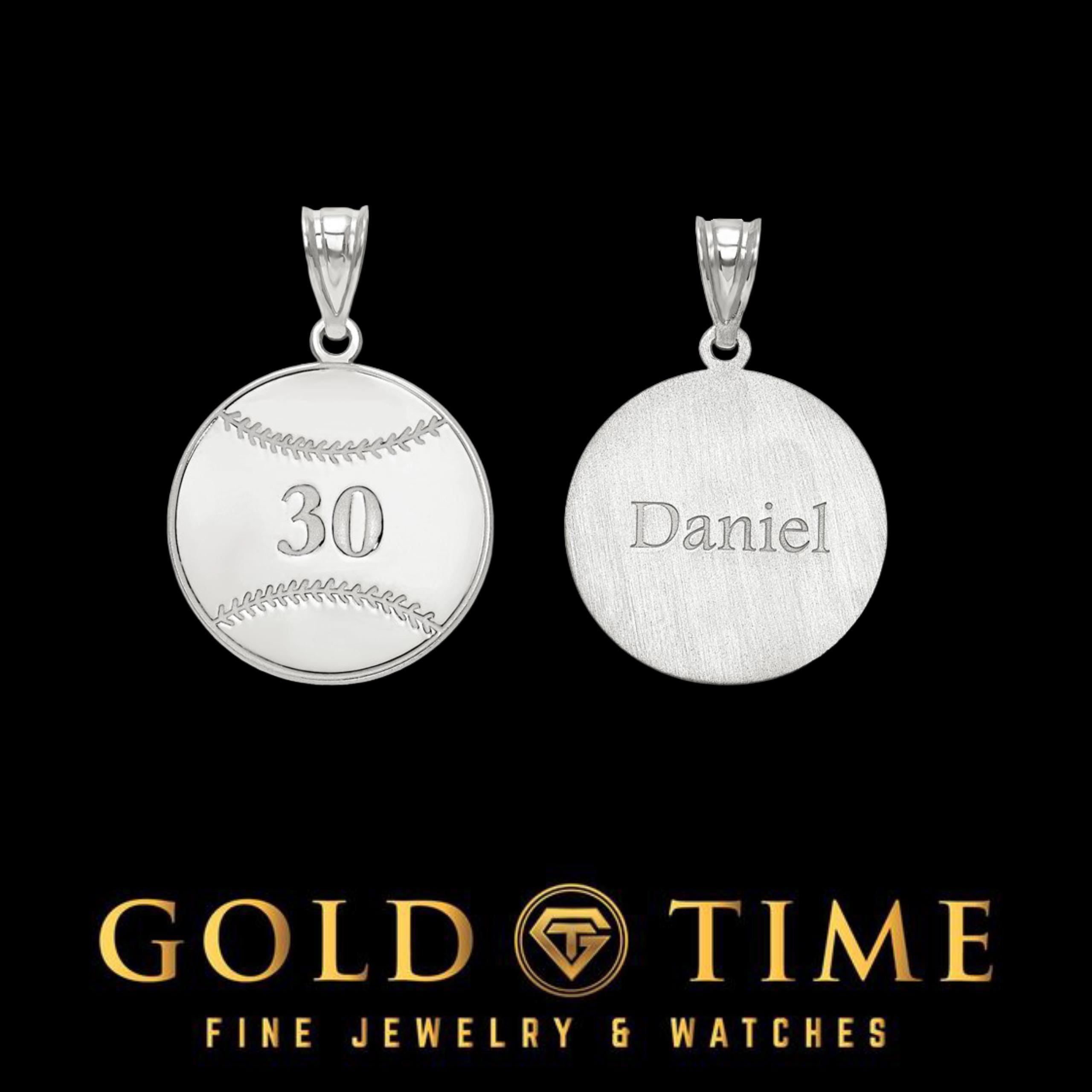 Custom Engraved Baseball Jersey Number and Name Pendant: Sterling Silver or Gold
