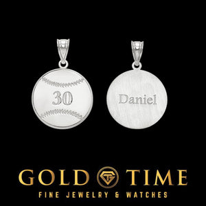 Sterling silver custom baseball pendant, front with jersey number 30 and back engraved Daniel