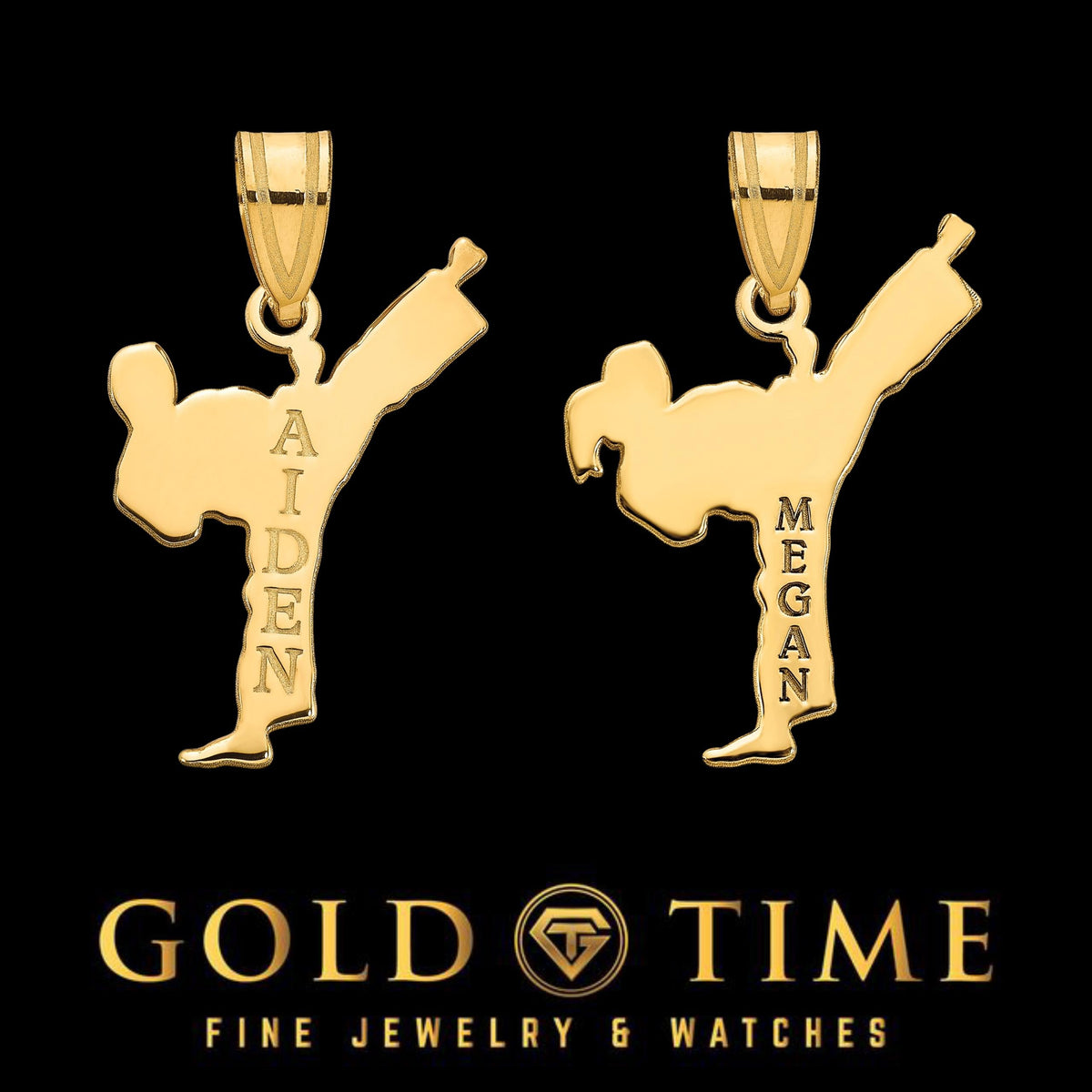 Personalized Martial Arts Pendant - Boy or Girl  Custom Karate Kick Necklace  10K or 14K Gold, Sterling Silver  Gift for Athletes