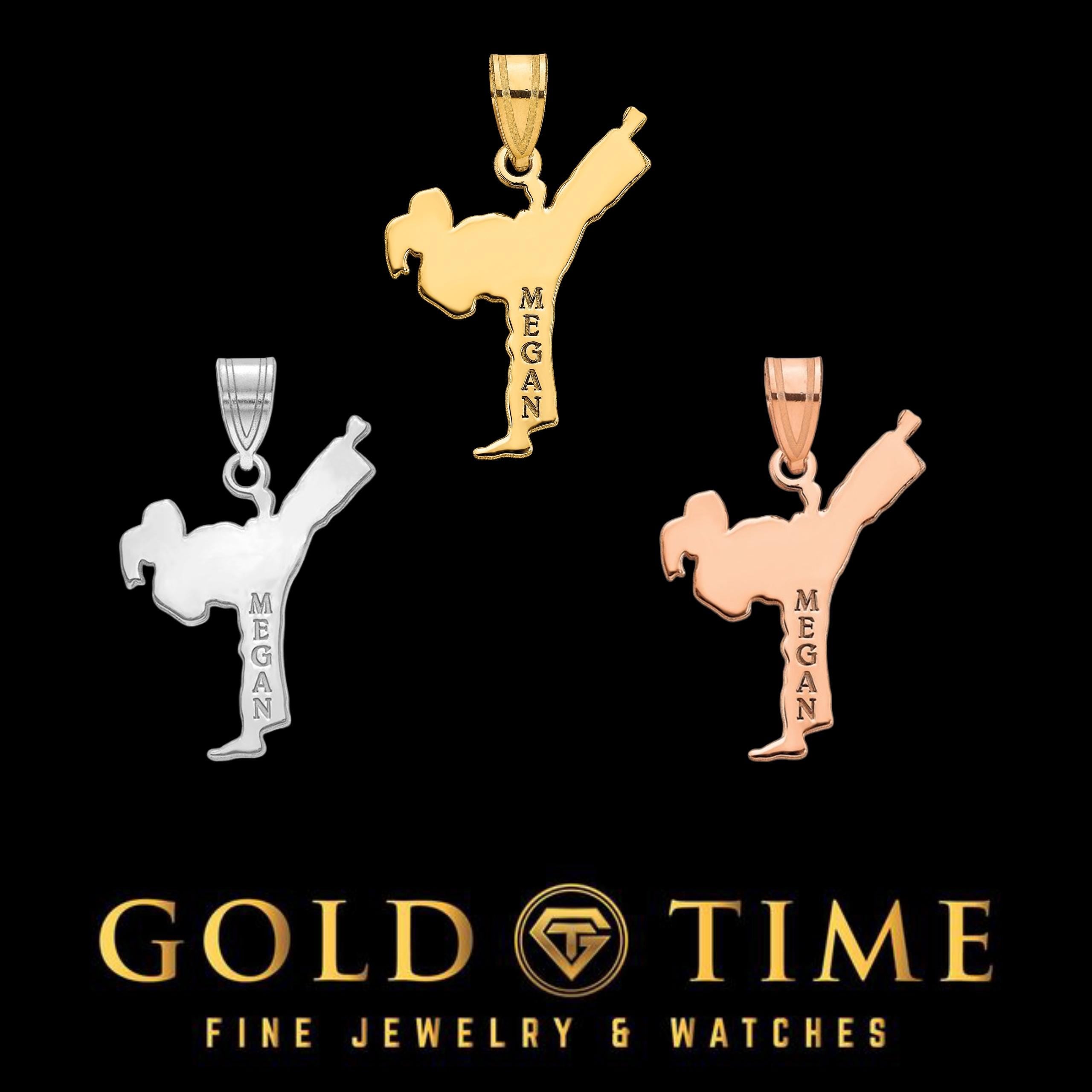 Personalized Martial Arts Pendant - Boy or Girl  Custom Karate Kick Necklace  10K or 14K Gold, Sterling Silver  Gift for Athletes