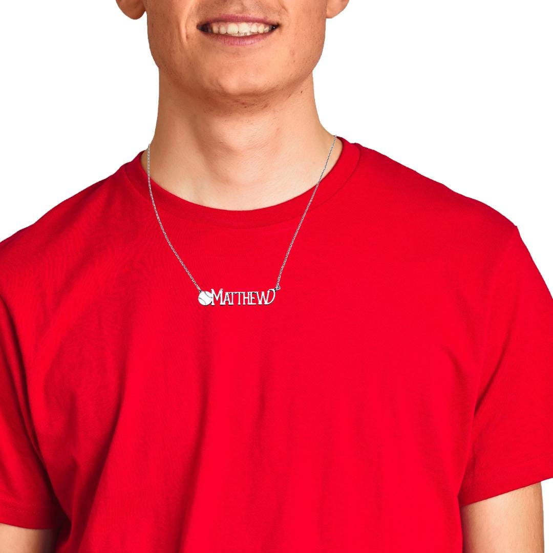 Custom Baseball Name Necklace: Sterling Silver, 10k, or 14k Gold