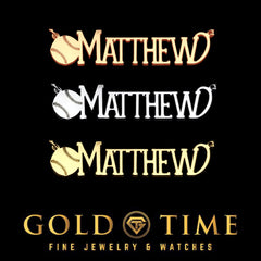 Custom Baseball Name Necklace: Sterling Silver, 10k, or 14k Gold