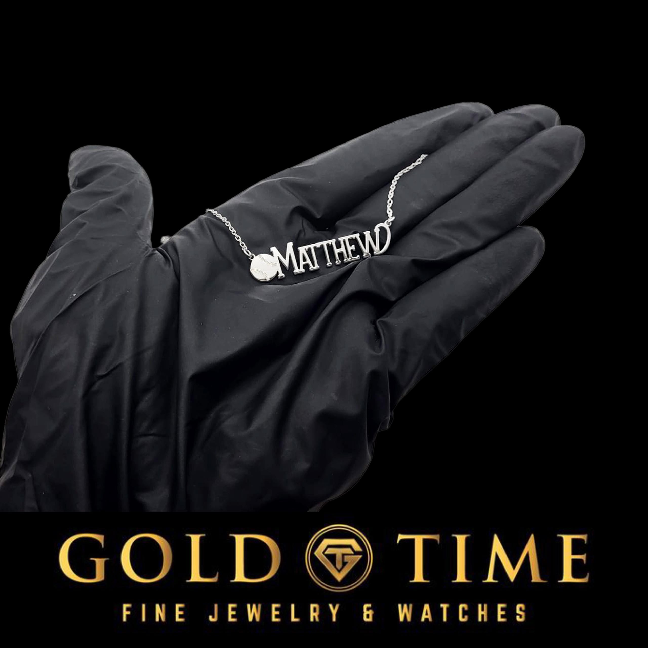 Custom Baseball Name Necklace: Sterling Silver, 10k, or 14k Gold